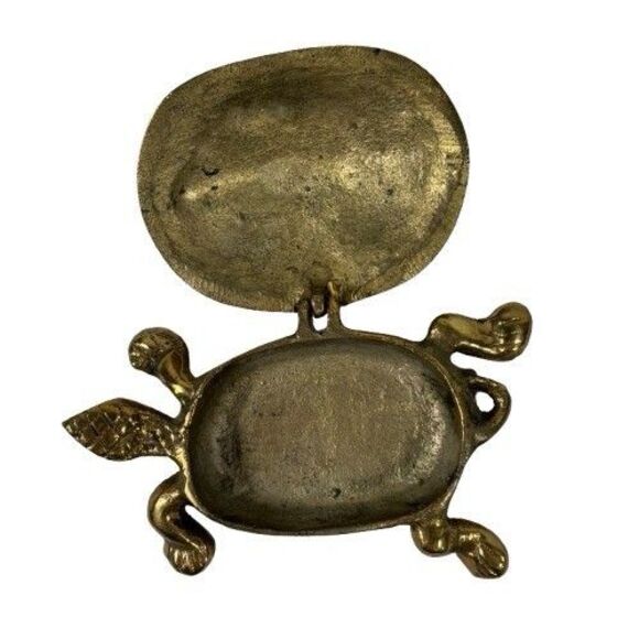 Solid Brass Turtle Trinket Jewelry Box Ashtray Hinged Lid Antique Vintage MCM - Picture 9 of 11